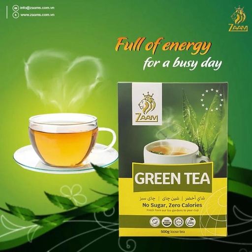 ZAAM Green Tea - No Sugar, Zero Calories 500g - Authentic Taste Experience